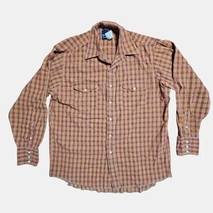 Vintage‎ Wrangler Plaid Snap Long Sleeve Western Shirt L Rockabilly Cowboy Rodeo